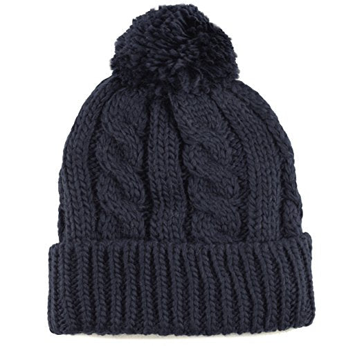 Women and Men Beanie Daily Winter Oversized Thick Stretchy Knitted Pom Pom Beanie Fleece Lined Beanie Hat - color: 1. Curly Navy
