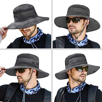 Muryobao Men's Boonie Hat UPF 50+ Summer Sun Hat UV Protection Wide Brim Waterproof Bucket Hat for Beach Fishing Cap - color: Gray