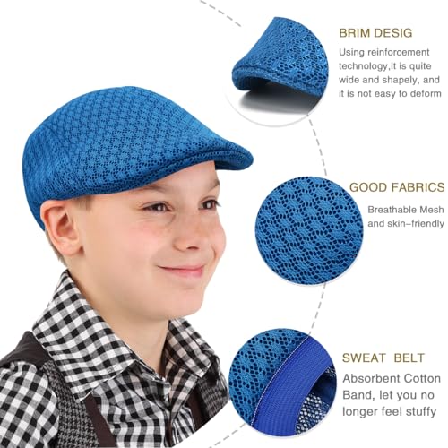 2 Pack Teenagers' Mesh Cap Breathable Summer Newsboy Hat Adjustable Beret Ivy Cap Irish Riding Hiking Hats - color: Royal Blue/Red
