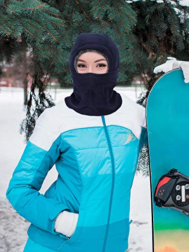Geyoga Winter Fleece Balaclava Hat for Men Women Full Face Covering Scarf Hood Ski Mask with Drawstring - color: Black, Navy Blue
