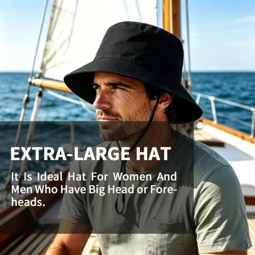 XXL XL Oversized Bucket Hat Reversible Extra Large Sun Cap with Chin Strap - color: Black-black, size: Large