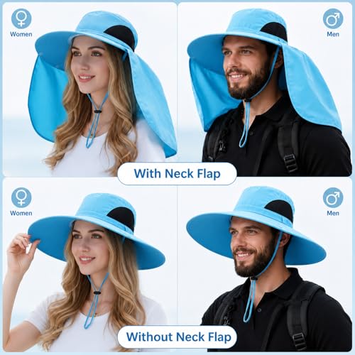 HUAMULAN Women Men Wide Brim Sun Hat Hiking Fishing Hats with Neck Flap - color: Yq005-blue