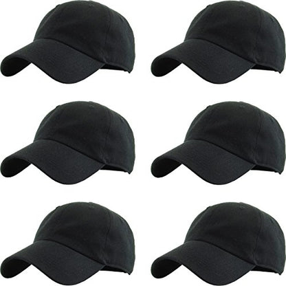 KBETHOS Classic Unisex Cotton Adjustable Low Crown Baseball Cap – Plain Dad Hat - color: Black (6 Pack)