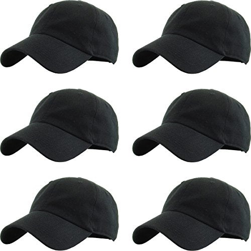 KBETHOS Classic Unisex Cotton Adjustable Low Crown Baseball Cap – Plain Dad Hat - color: Black (6 Pack)