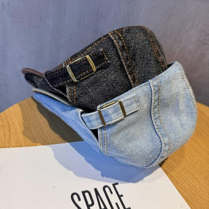 Quanhaigou Unisex Denim Newsboy Hats Flat Ivy Gatsby Cabbie Driving Berets Hat Cotton Dad Cap for Men Women - color: Washed Denim Light Blue