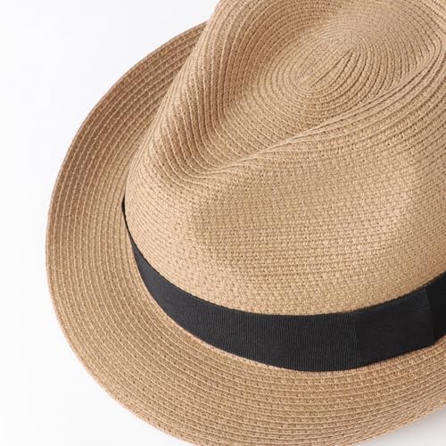DRESHOW Women Straw Panama Hat Travel Fedora Beach Sun Hat Summer Wide Brim Straw Roll up Hat UPF 50+ - color: 1 Pc Roll Up Hat: Khaki + 2 Replaceable Bands