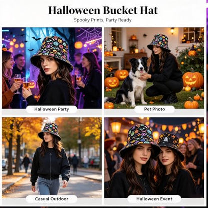 Summer Reversible Bucket Hat - Packable Cute Pineapple Sun Hat for Beach, Golf, Fishing, Travel, Outdoor for Women Men - color: Halloween