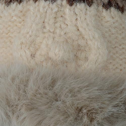 Women Winter Warm Knit Beanie Earflap Hat with Pompom Plush Lined Russian Ushanka Trapper Hat Thermal Windproof Ski Snow Cap - color: Beige