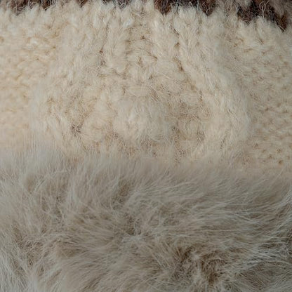 Women Winter Warm Knit Beanie Earflap Hat with Pompom Plush Lined Russian Ushanka Trapper Hat Thermal Windproof Ski Snow Cap - color: Beige
