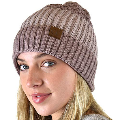 C.C Winter Warm Multi Knit Tricolor Skull Cap Cuff Beanie - color: Rose/Taupe
