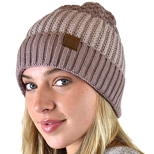 C.C Winter Warm Multi Knit Tricolor Skull Cap Cuff Beanie - color: Rose/Taupe