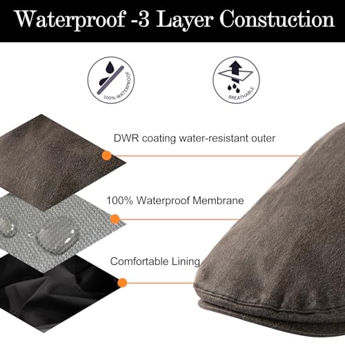TOP-EX UPF 50+ Waterproof Newsboy Flat Cap for Men, XL/XXL - color: Black (Waterproof Waxed Cotton), size: Large-X-Large