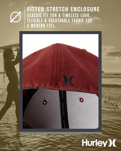 Hurley Mens Baseball Cap - Lightweight H2O-DRI Breathable Moisture Wicking Curved Brim Fitted Hats for Men - color: Burgundy, size: Large-X-Large