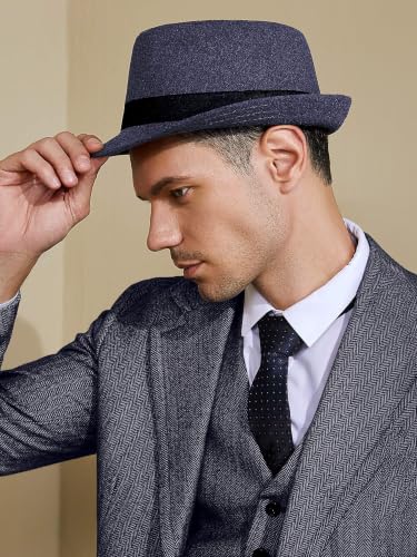 BABEYOND Men's 1920s Short Brim Trilby Fedora Hat - color: Y-navy