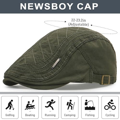 Initlove Mens Newsboy Cap Cotton Ivy Hat Beret Hats for Driving - color: A Green
