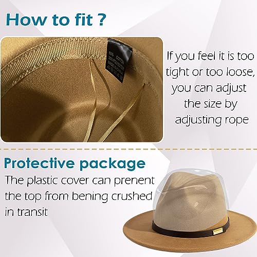 Fedora Hats for Men Wide Brim Panama Hat with Classic Belt - color: Camel