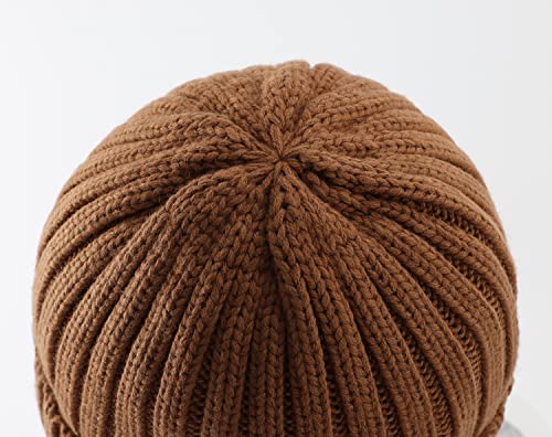 Home Prefer Mens Winter Hat Wool Fleece Lined Knit Beanie Hat Warm Stocking Caps - color: Brown