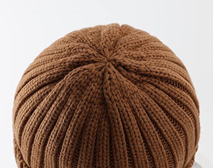 Home Prefer Mens Winter Hat Wool Fleece Lined Knit Beanie Hat Warm Stocking Caps - color: Brown