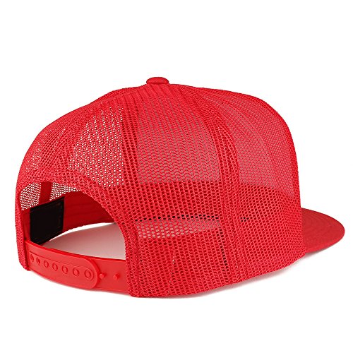 Trendy Apparel Shop Number 47 Gold Thread Embroidered Flat Bill 5 Panel Trucker Cap - color: Red