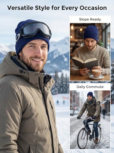 Beanie for Men Women Unisex Winter Hat Cuffed Thick Knitted Beanies Skull Cap - color: Navy