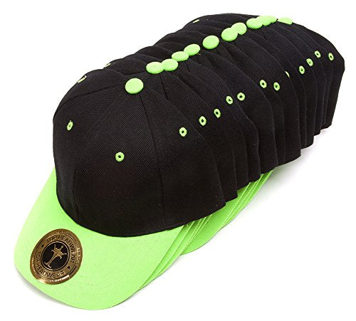 TOP HEADWEAR 12-Pack Adjustable Baseball Hat - color: Black/Neon Green