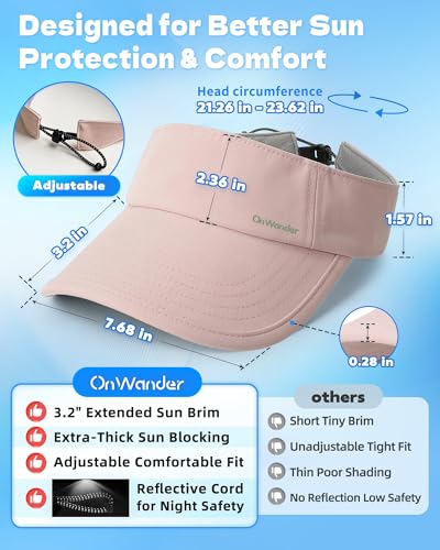 Sun Visor Hats for Women Men - Wide Brim Quick Dry Adjustable Hat - color: Pink