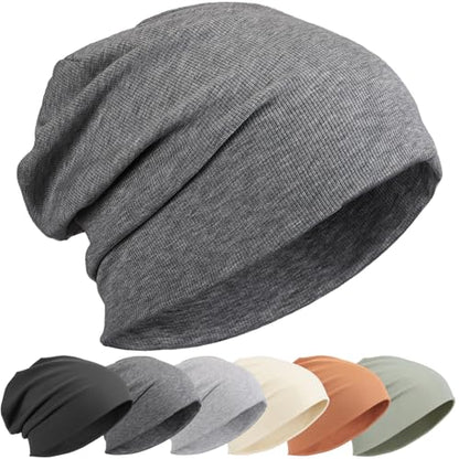 Slouchy Beanie for Women Men Thin Knit Winter Hat 93% Cotton Beanies - color: Dark Grey