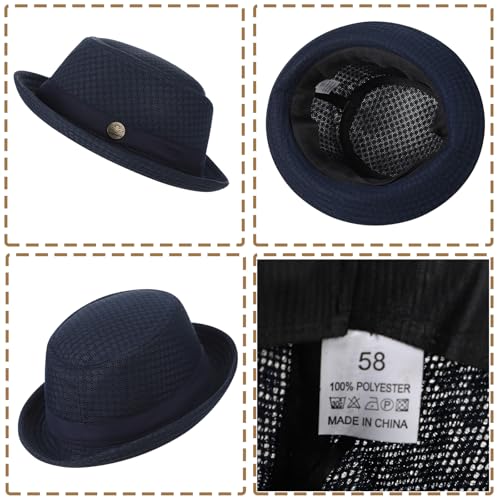 XGOPTS Unisex Summer Mesh Straw Porkpie Hat Trilby Jazz Fedora Panama Hats - color: Dark Blue