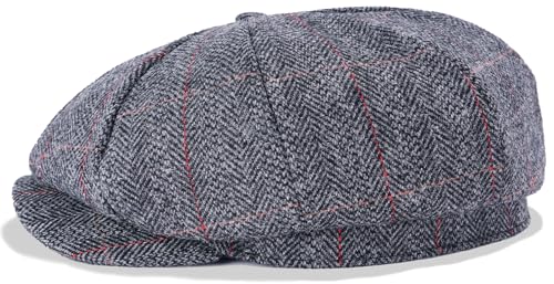 Mens Newsboy Cap High Woolen Tweed Gatsby Hat Ivy Cabbie Flat Golf Cap for Fathers Women Unisex - color: Herringbone Plaid Grey, size: 7 1/8-7 1/4