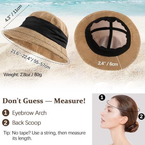 Babalet Women Faux Linen Blend Beach Bucket Hat Lightweight Fisherman Hat - color: Marled Khaki / Black Band