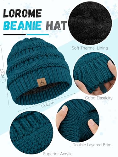 LOROME Winter Beanie Hat Scarf Gloves, Warm Fleece Knit Neck Scarf Set Gift - color: Blue