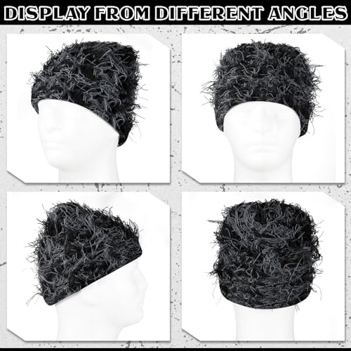 Chuarry Distressed Knitted Beanie Fuzzy Winter Hat - color: Black and Gray