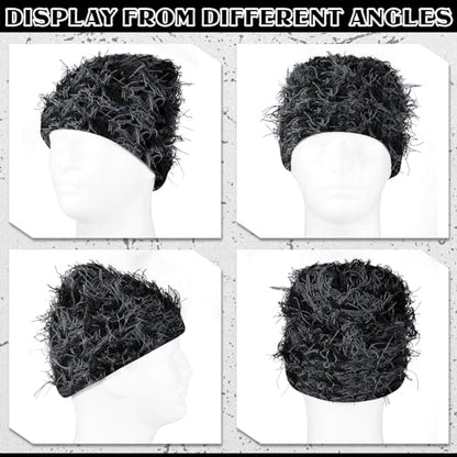 Chuarry Distressed Knitted Beanie Fuzzy Winter Hat - color: Black and Gray