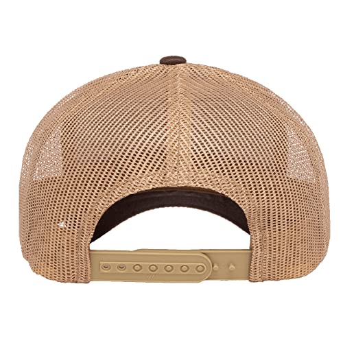 Yupoong Classic Mesh 6 Panel Retro Trucker Cap | Mid Profile Snapback - color: Brown/Khaki
