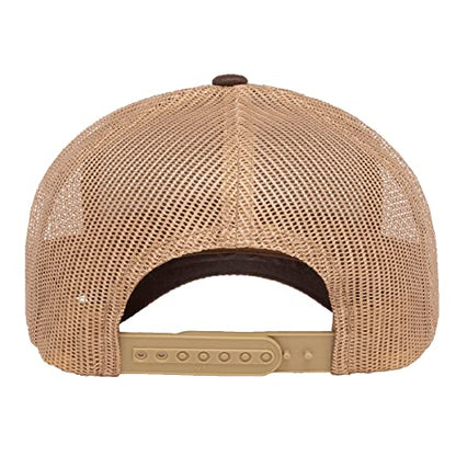 Yupoong Classic Mesh 6 Panel Retro Trucker Cap | Mid Profile Snapback - color: Brown/Khaki