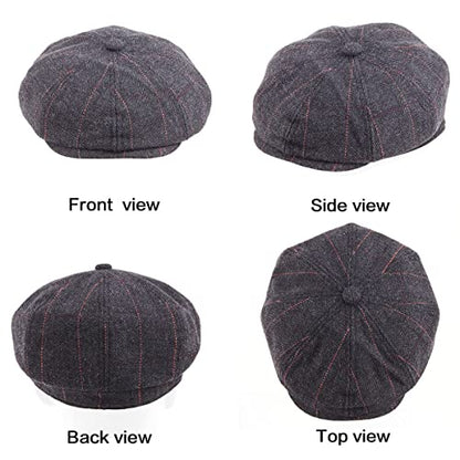 LADYBRO 8 Panel Newsboy Hats for Men Cap Irish Wool Blend Tweed, Adjustable - color: 001 Plaid Black, size: 7 3/4-8