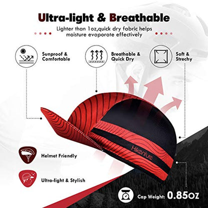 Hikenture Cycling Cap,Cooling Skull Cap Bike Hat with Sun Visor, Summer Breathable Helmet Liner Biking Cap for Men Women - color: Red
