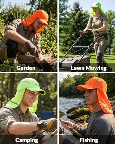 GADIEMKENSD 360° Reflective Work Hat with Neck Shade, UPF50+ Sun Protection, Breathable Mesh, Sweat Wicking - color: Neon Green