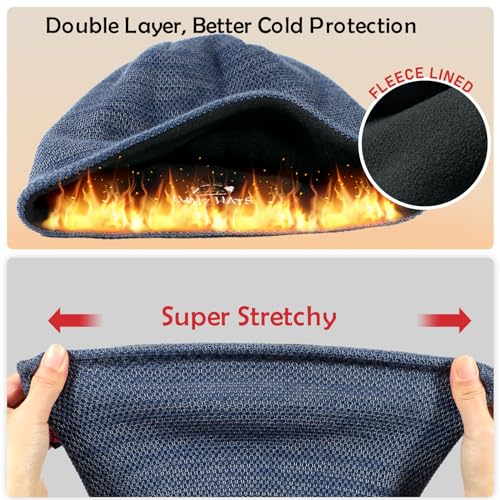 Lvaiz Winter Beanie for Men Women Warm Fleece Lined Reversible Skull Cap - color: Blue Grey+grey