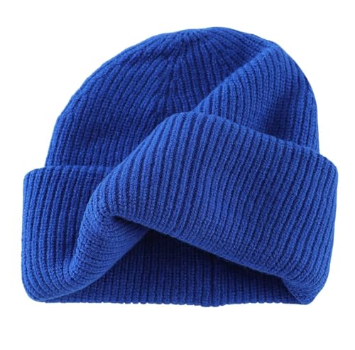 Connectyle Short Fisherman Beanie for Men Women Warm Winter Hats Knit Cuffed Beanies Skull Cap Acrylic Watch Hat - color: Royal Blue