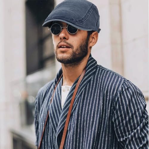 3Pcs Men's Newsboy Caps Cotton Cooling Hat Adjustable Flat Cap for Men - color: Washed-black+navyblue+green