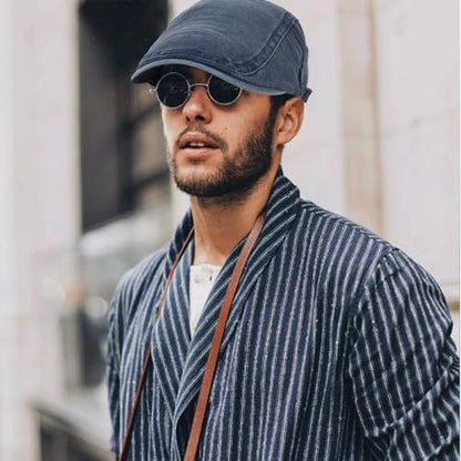 3Pcs Men's Newsboy Caps Cotton Cooling Hat Adjustable Flat Cap for Men - color: Washed-black+navyblue+green
