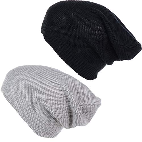 an Unisex Striped Knit Slouchy Beanie Hat Lightweight Soft Fashion Cap - color: 5014-2pk-ltgry