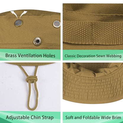 Rosoz Sun Hats for Men Women Bucket Hat UPF Protection Wide Brim Boonie Hat - color: 1pack-brown