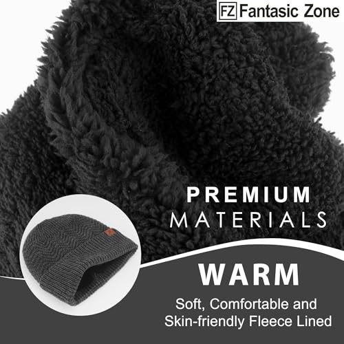 FZ FANTASTIC ZONE Winter Beanie Hats for Men Warm Knit Snow Ski Hat Skull Cap with Thick Fleece Lined Mens Gifts - color: Dark Grey