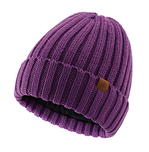 Home Prefer Mens Winter Hat Wool Fleece Lined Knit Beanie Hat Warm Stocking Caps - color: Purple