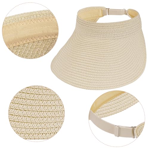 Straw Sun Visors Womens, Ponytail Beach Straw Visor, Packable Summer Sun Hats for Women Travel - color: Beige