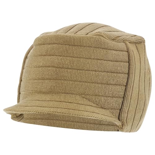 Armycrew Flat Top Army Style Knitted Visored Beanie Cap - color: New Khaki