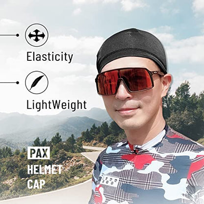 PAX Beanie Cycling Skull Caps, Camo Cooling Helmet Liner, Sweat Breathable Moisture Wicking Running Hat for Outdoor Sport. - color: Black