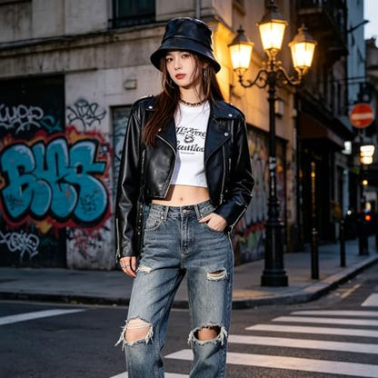 MILAKOO Pu Leather Bucket Hat for Unisex Reversible Fishing Cap Metallic Retro 80s 90s Fisherman Hat - color: A: Black